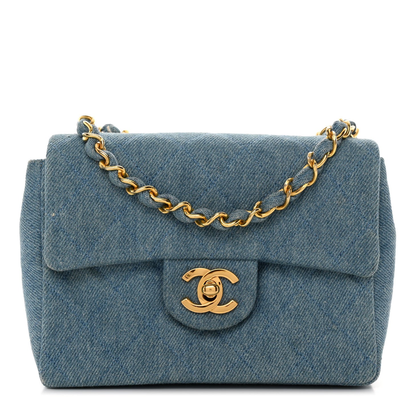 Denim Quilted Mini Square Flap Blue