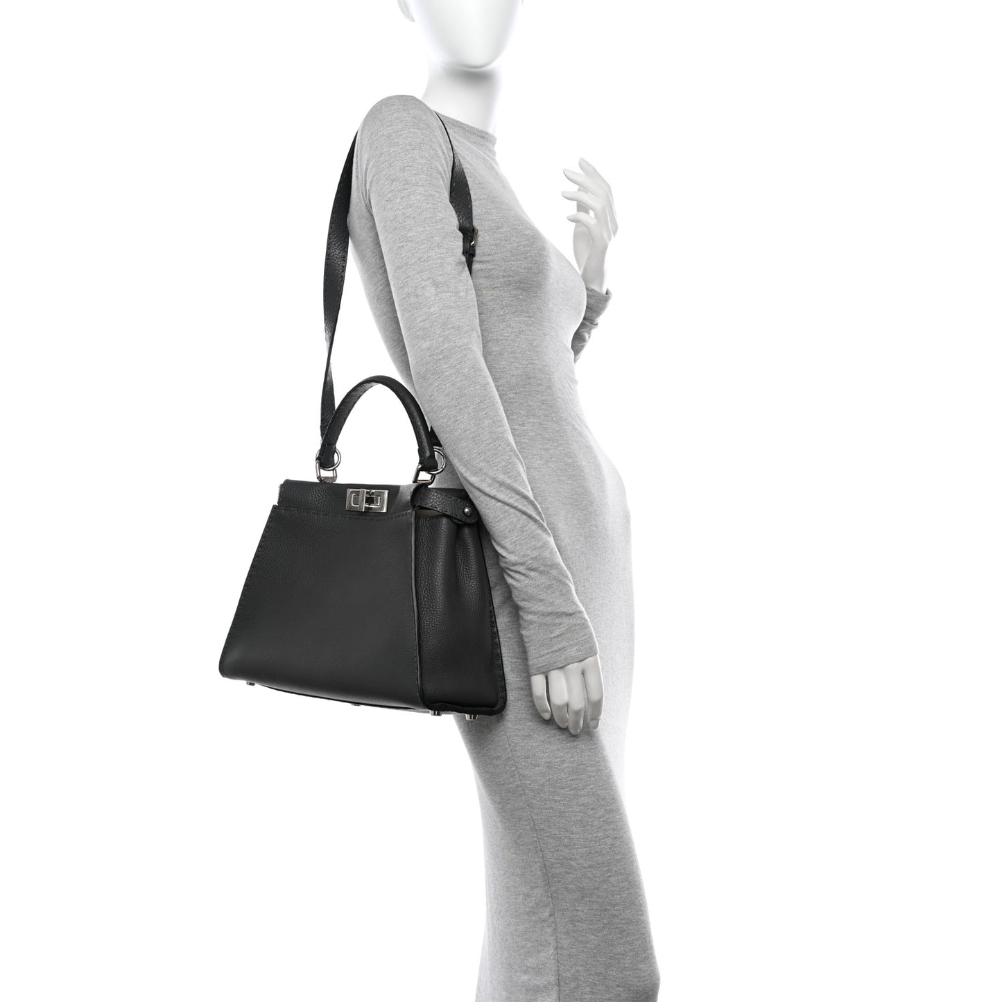 Cuoio Romano Selleria Bi-Color Medium Peekaboo Iconic Satchel Asfalto Latte