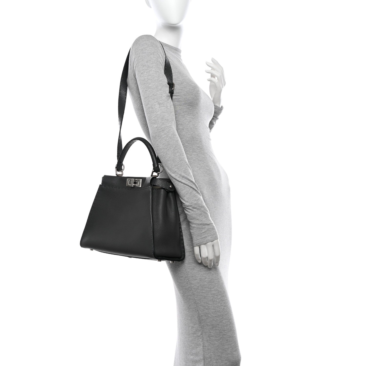 Fendi Cuoio Romano Selleria Bi-Color Medium Peekaboo Iconic Satchel Asfalto Latte 2 of 10