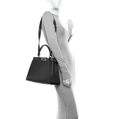 Fendi Cuoio Romano Selleria Bi-Color Medium Peekaboo Iconic Satchel Asfalto Latte 2 of 10