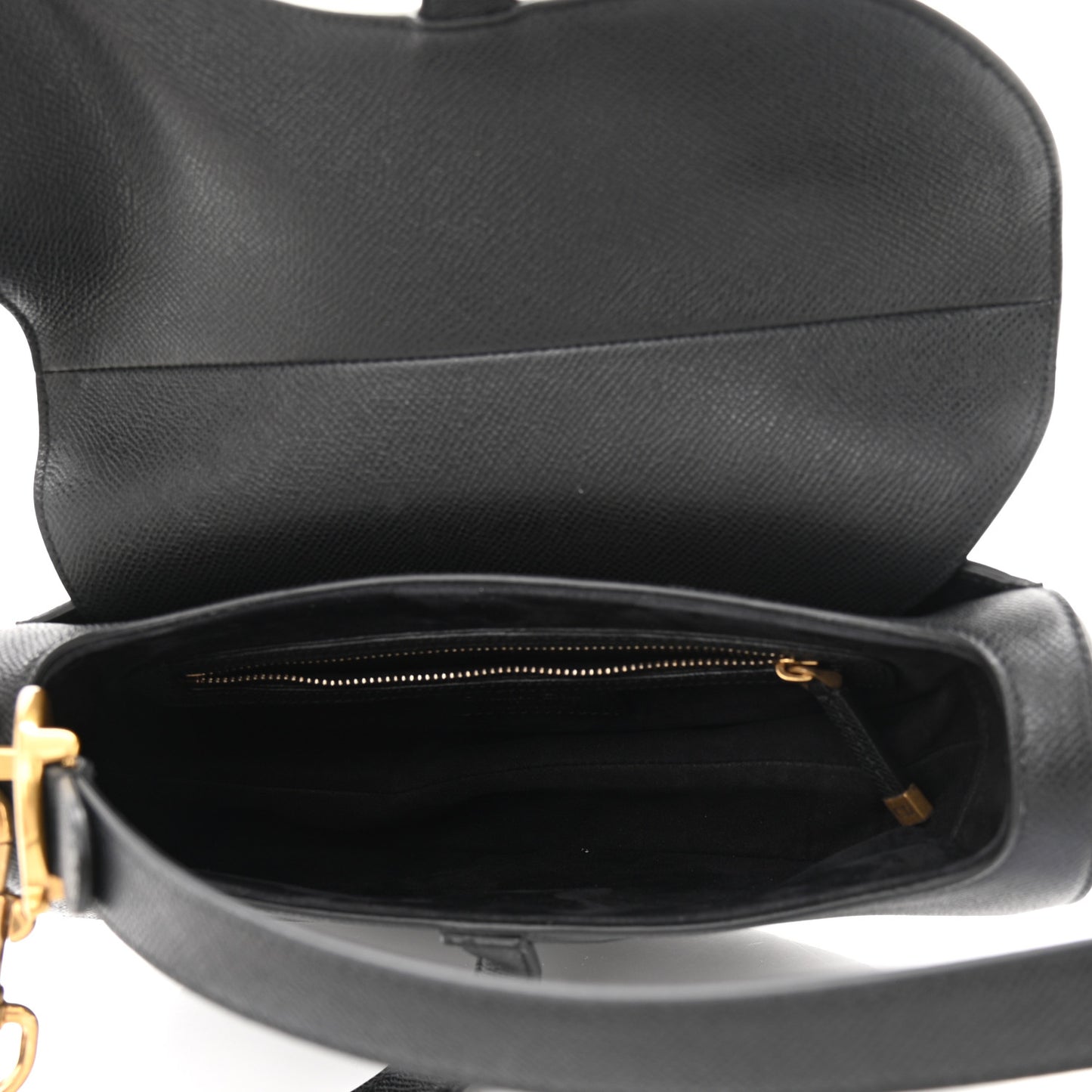 Grained Calfskin Mini Saddle Bag With Strap Black