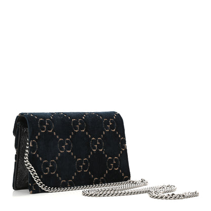 Gucci Velvet GG Monogram Super Mini Dionysus Shoulder Bag Blue Beige Black 3 of 8