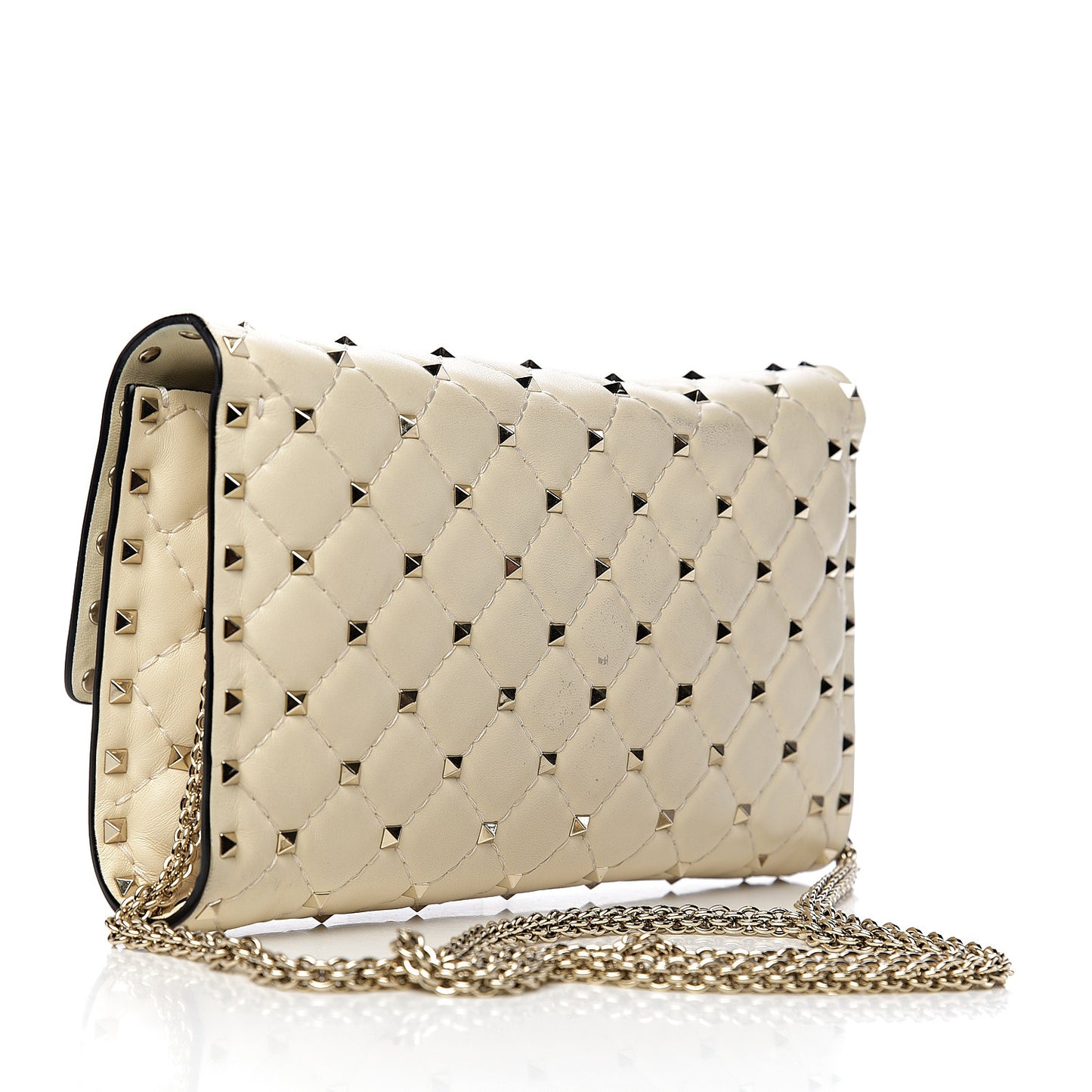 Nappa Rockstud Spike Wallet on Chain Light Ivory