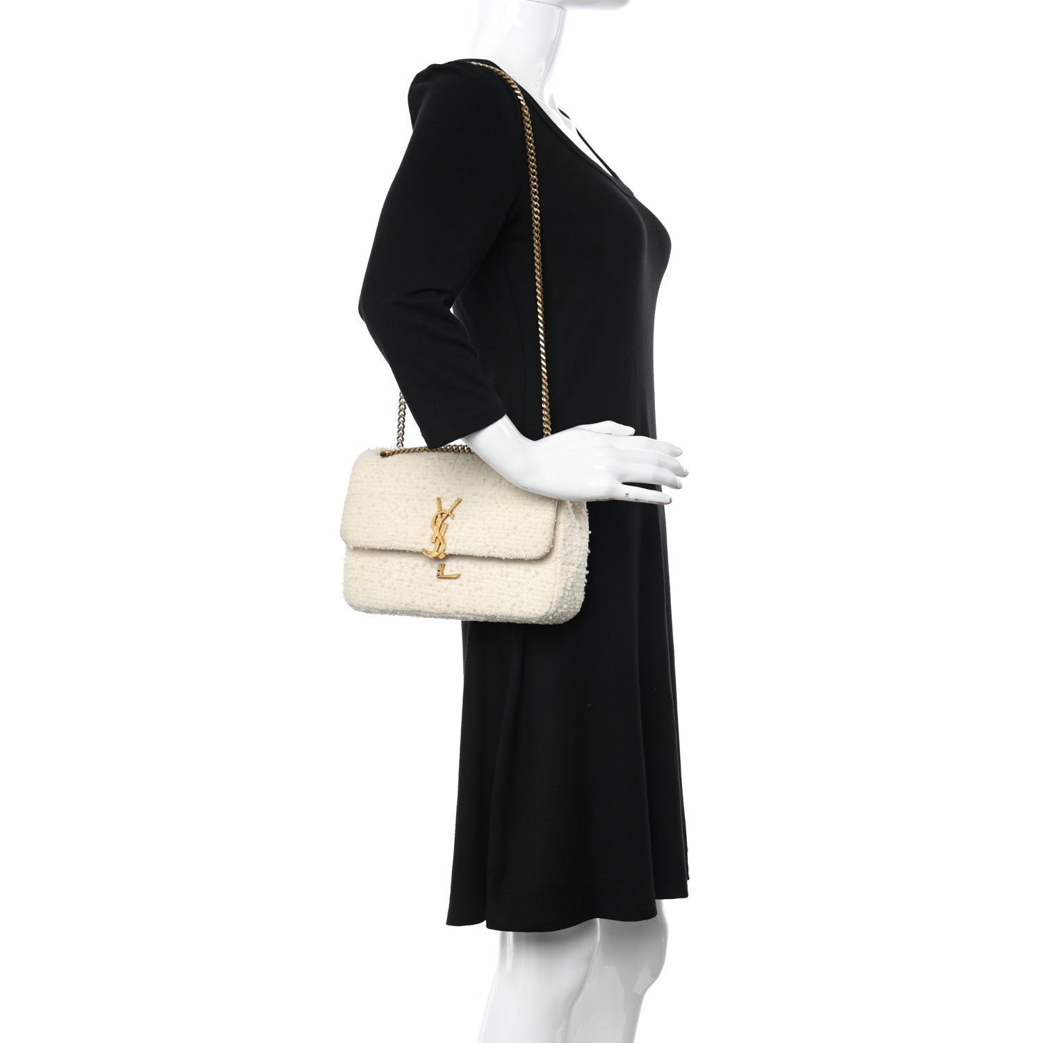 Saint Laurent Boucle Tweed Patchwork Monogram Medium Jamie Baguette Craie 2 of 12