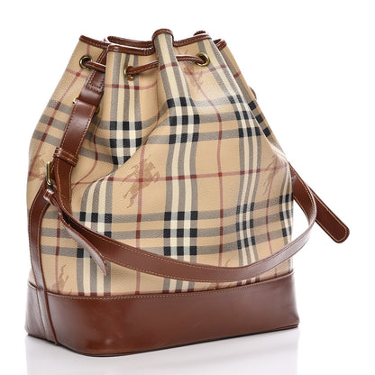 Burberry Haymarket Check Drawstring Bucket Bag Brown 4 of 11