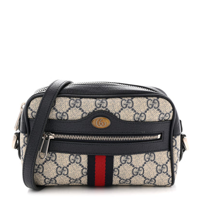 Gucci GG Supreme Monogram Textured Dollar Calfskin Web Mini Ophidia Shoulder Bag Beige Blue 1 of 12