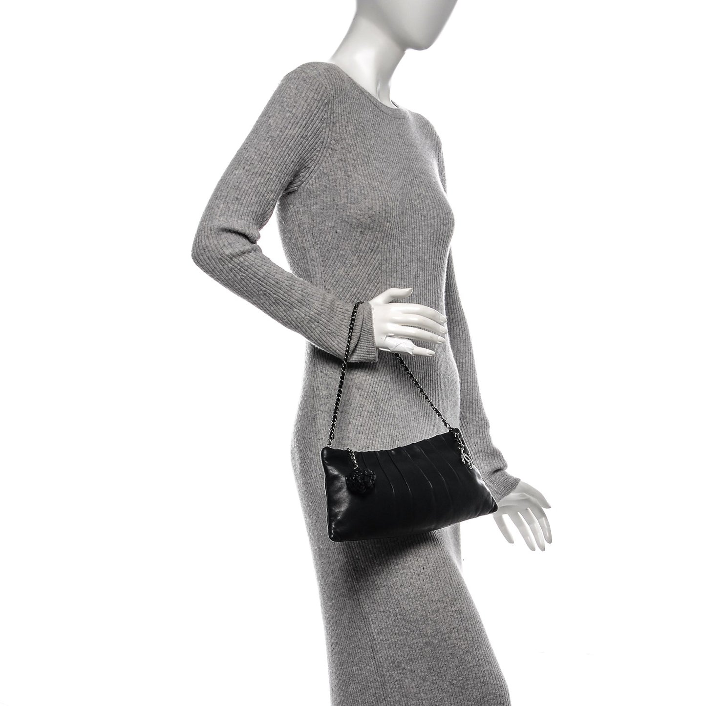 Lambskin Pleated Tassel Shoulder Bag Black