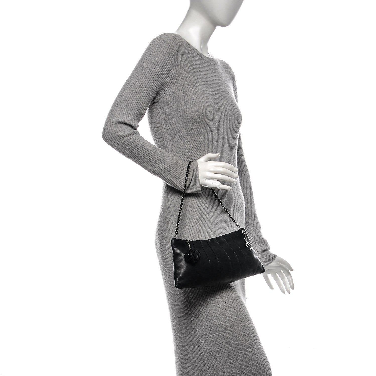Chanel Lambskin Pleated Tassel Shoulder Bag Black 2 of 8