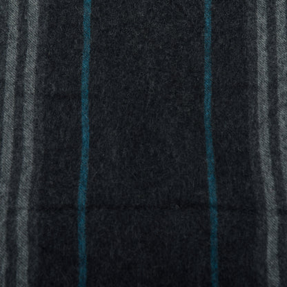 Burberry Wool Cashmere Check Striped Fringe Scarf Dark Grey 4 of 5