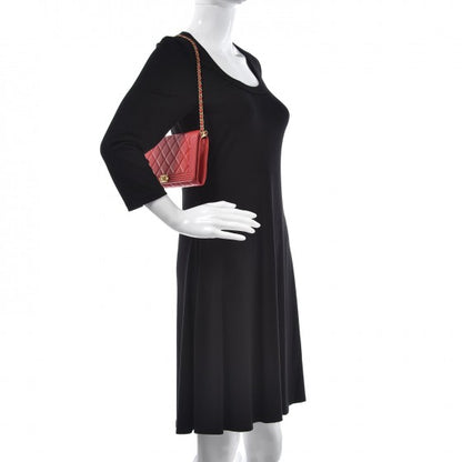 Chanel Lambskin Quilted Boy Wallet On Removable Chain WOC Red 2 of 9