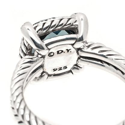 David Yurman Sterling Silver Diamond Hampton Blue Topaz 9mm Chatelaine Pave Bezel Ring 54 7 3 of 3