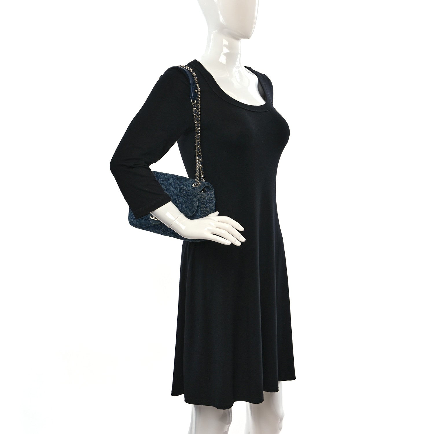 Chanel Denim Quilted Camellia Embroidered Medium Flap Blue 2 of 9