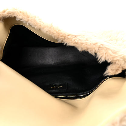 Saint Laurent Shearling Lambskin Quilted Sade Puffer Envelope Clutch Natural Beige 5 of 13