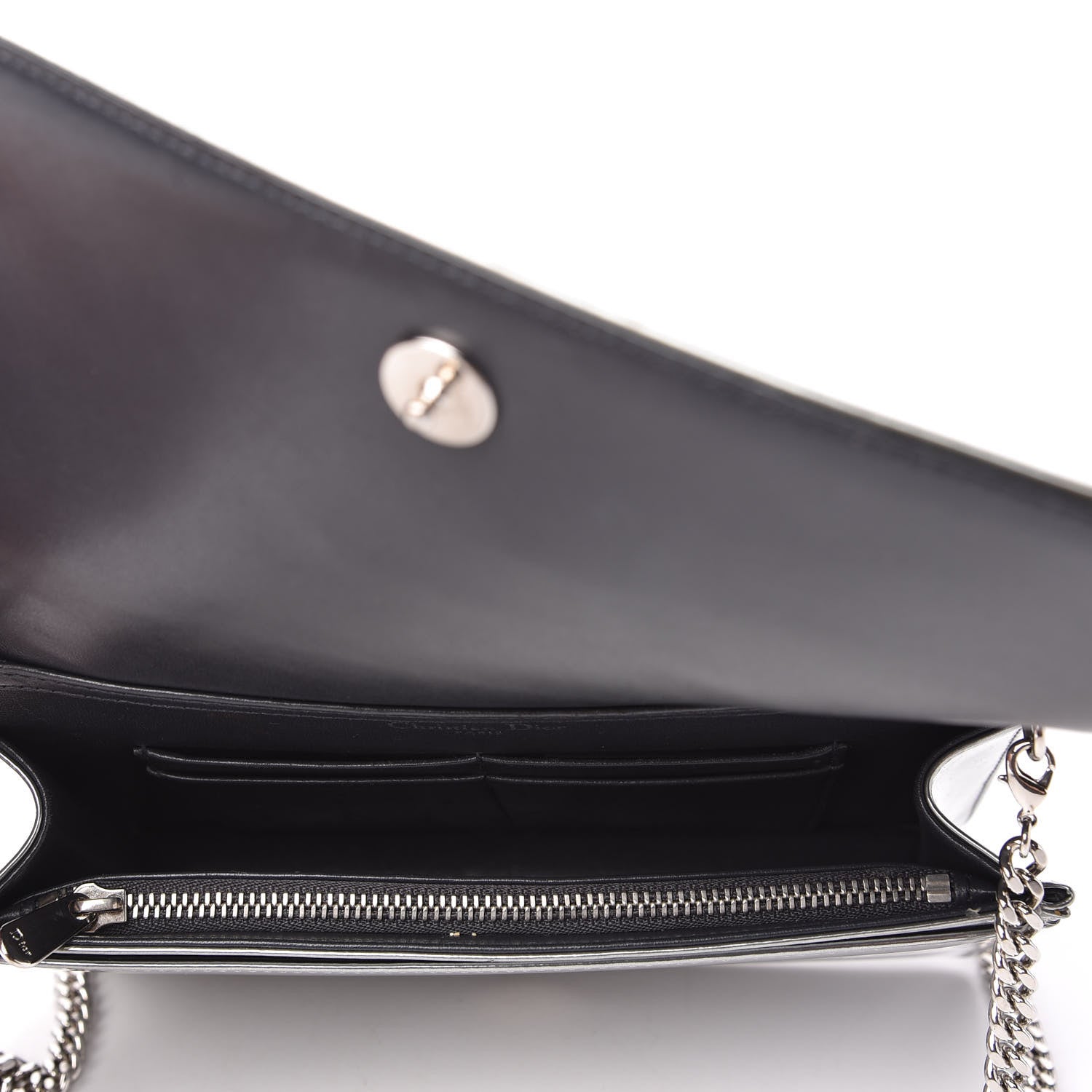 Christian Dior Metallic Patent Micro-Cannage Diorama Wallet on Chain Pouch Silver 5 of 11