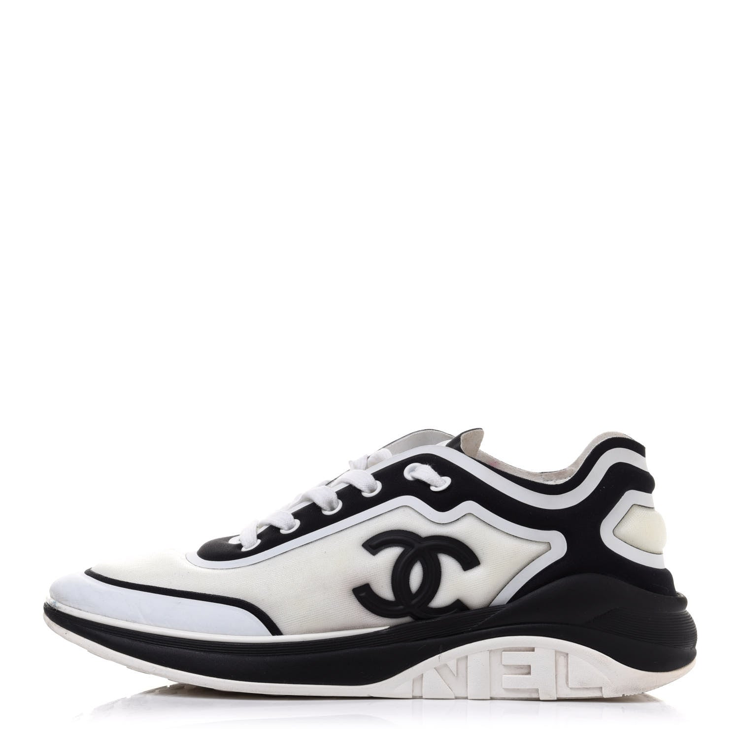 Chanel Lycra Womens CC Sneakers 40 Black White 1 of 11