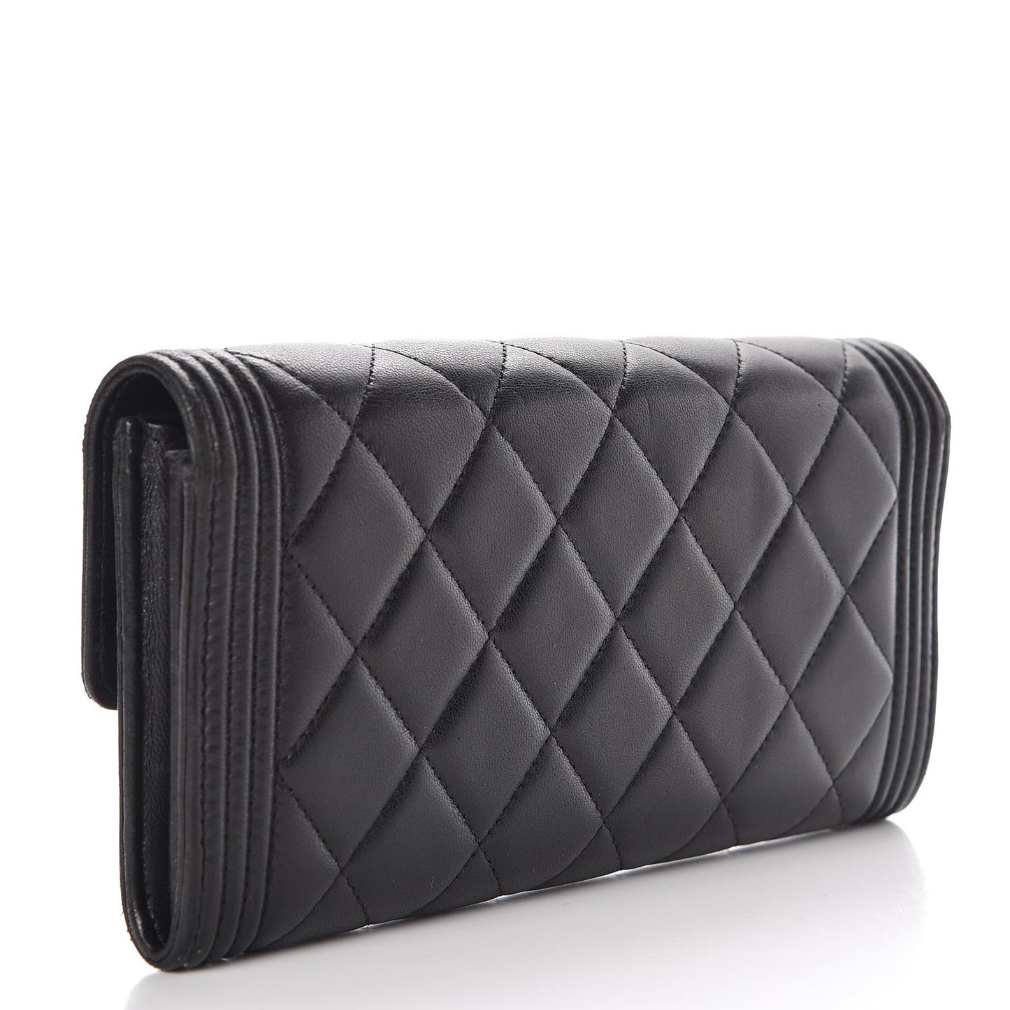 Lambskin Quilted Boy Flap Wallet Black