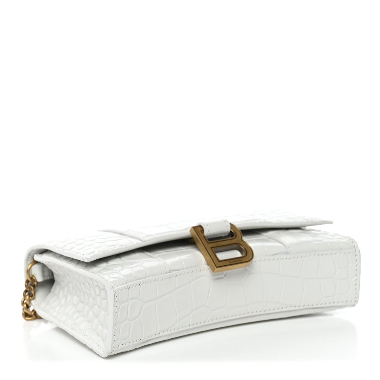 Shiny Calfskin Crocodile Embossed Hourglass Chain Bag White