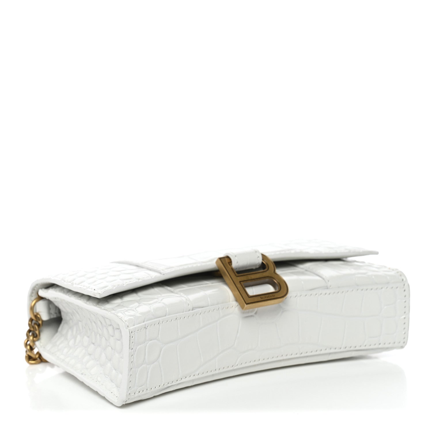 Balenciaga Shiny Calfskin Crocodile Embossed Hourglass Chain Bag White 4 of 10