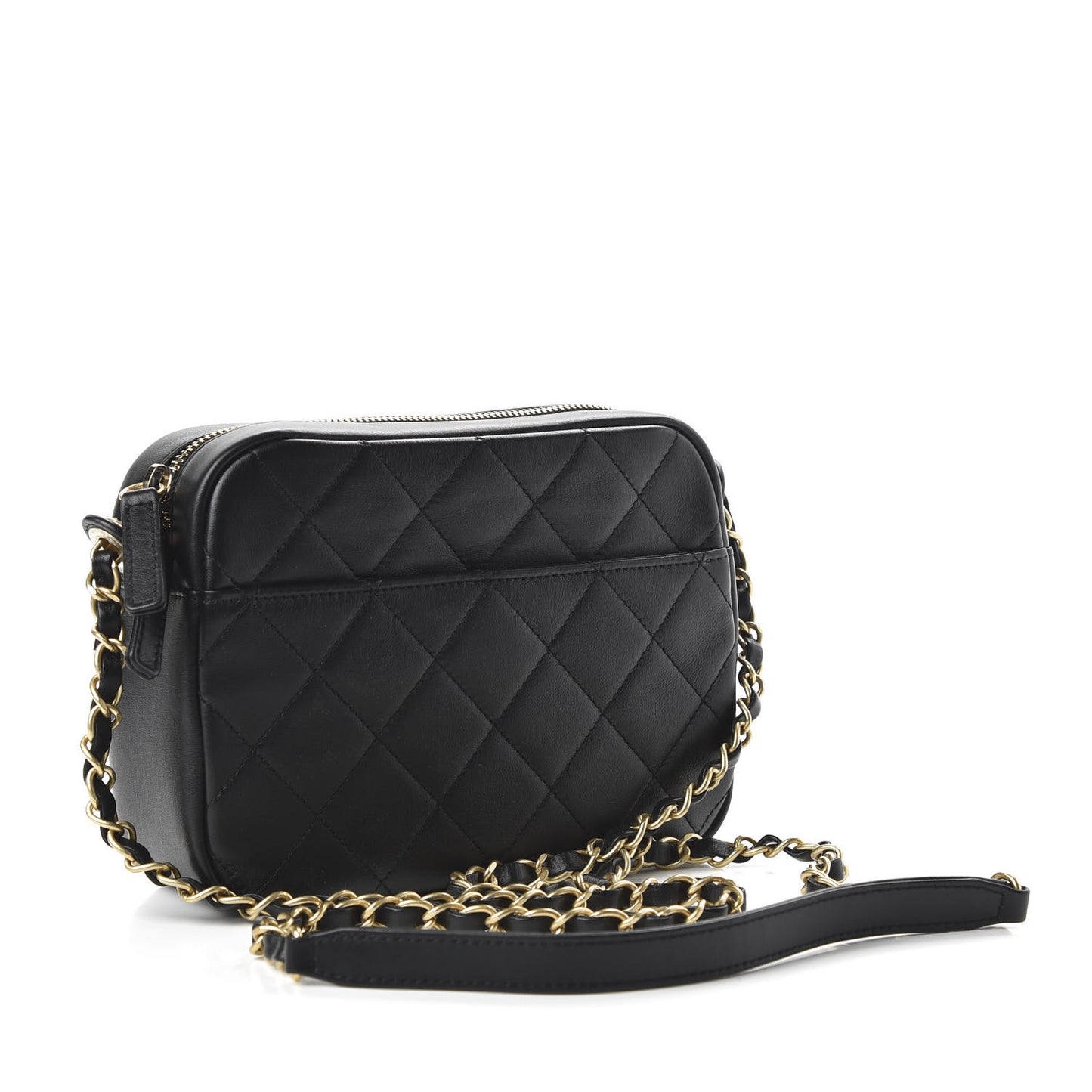 Calfskin Quilted Enchained Camera Case Bag Black