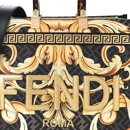 Fendi X VERSACE Calfskin Plexiglass Fendace FF Baroque Print Medium Fendi Sunshine Shopper Tote Black Gold 8 of 10