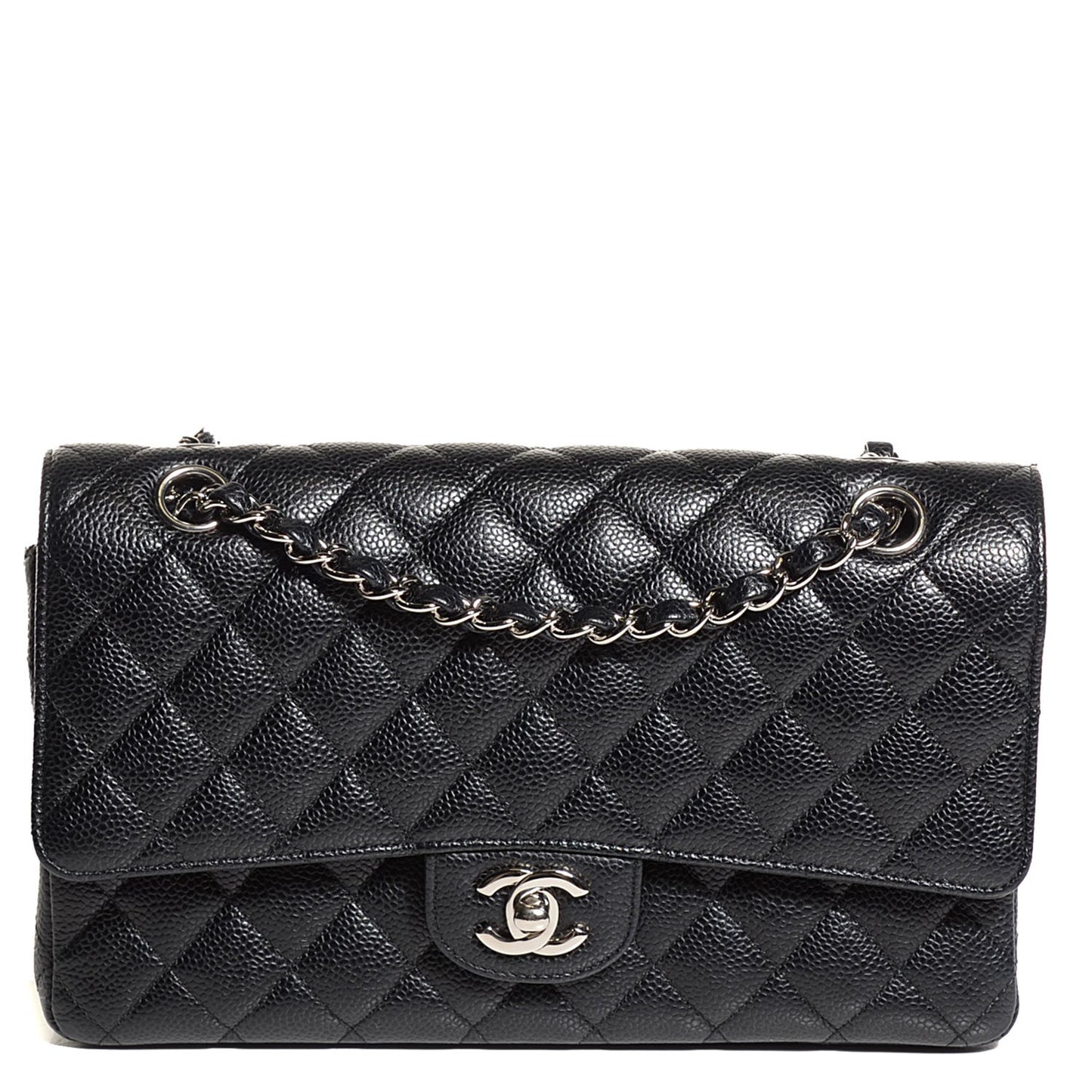 Caviar Quilted Medium Double Flap Black