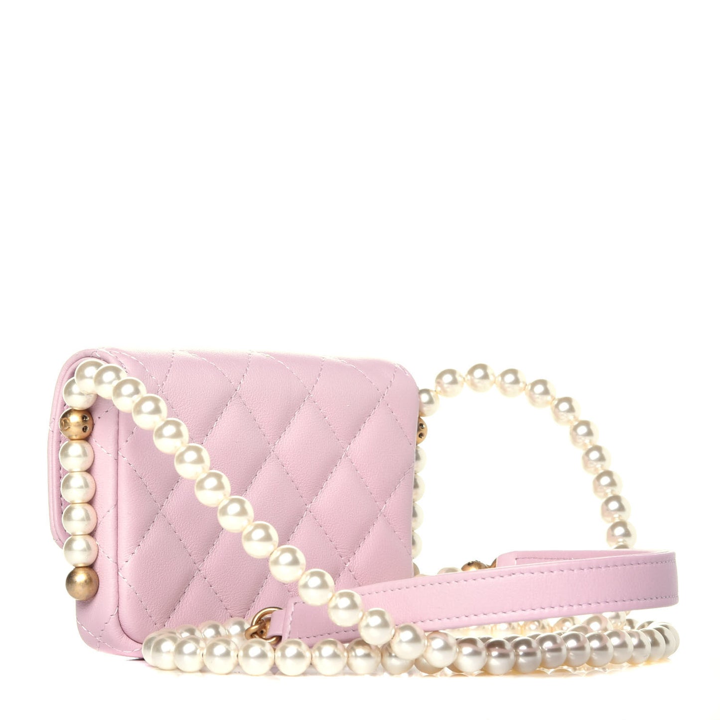 Calfskin Quilted About Pearls Card Holder Flap With Chain Light Pink