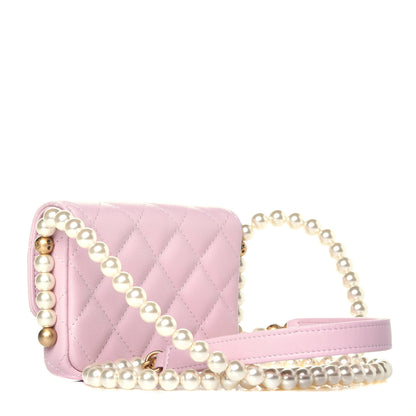 Chanel Calfskin Quilted About Pearls Card Holder Flap With Chain Light Pink 3 of 10