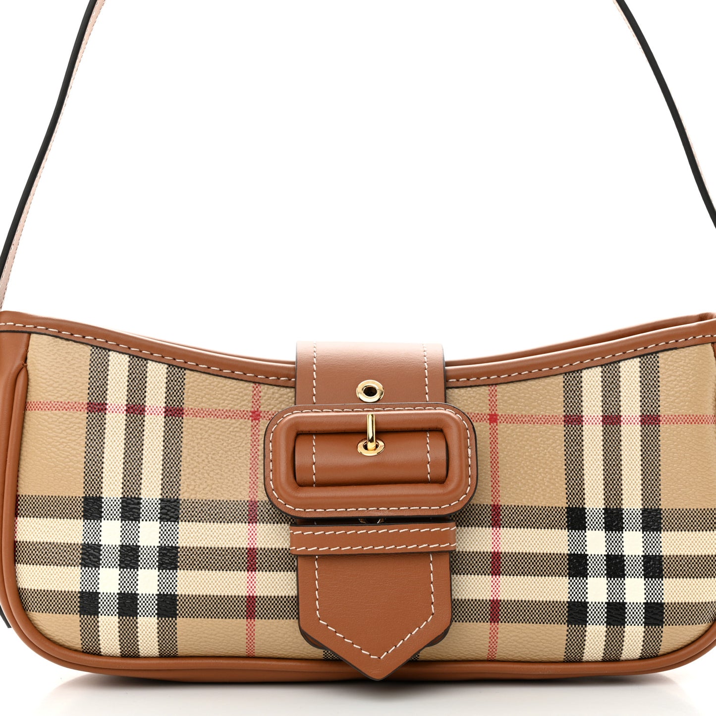 Coated Canvas Calfskin Vintage Check Buckle Bag Brown