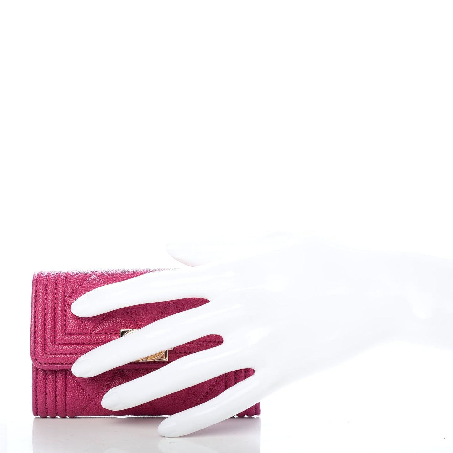 Caviar Quilted Boy Card Holder Wallet Fuchsia