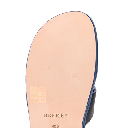 Hermes Calfskin Mens Izmir Sandals 40.5 Black Mediterrane 8 of 12