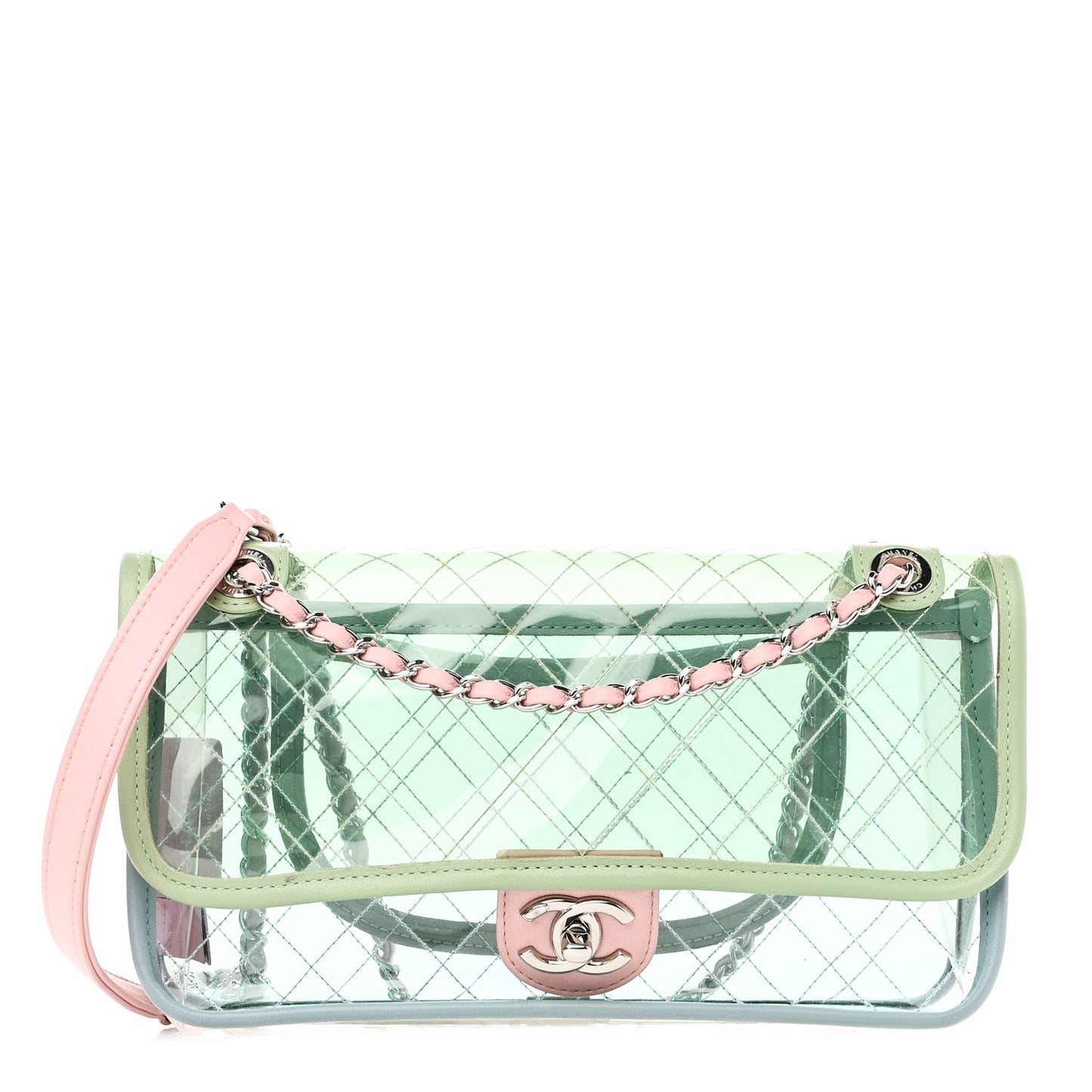 Lambskin PVC Quilted Medium Coco Splash Flap Blue Green