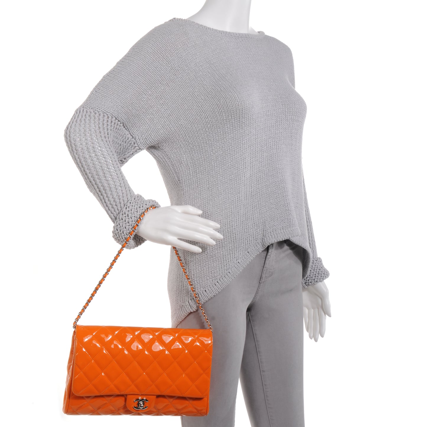 Patent Quilted Clutch Flap Orange