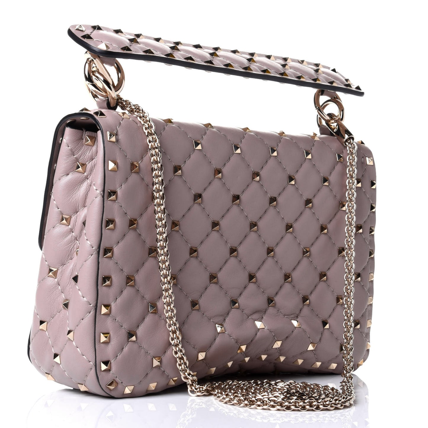 Lambskin Medium Rockstud Spike Shoulder Bag Poudre