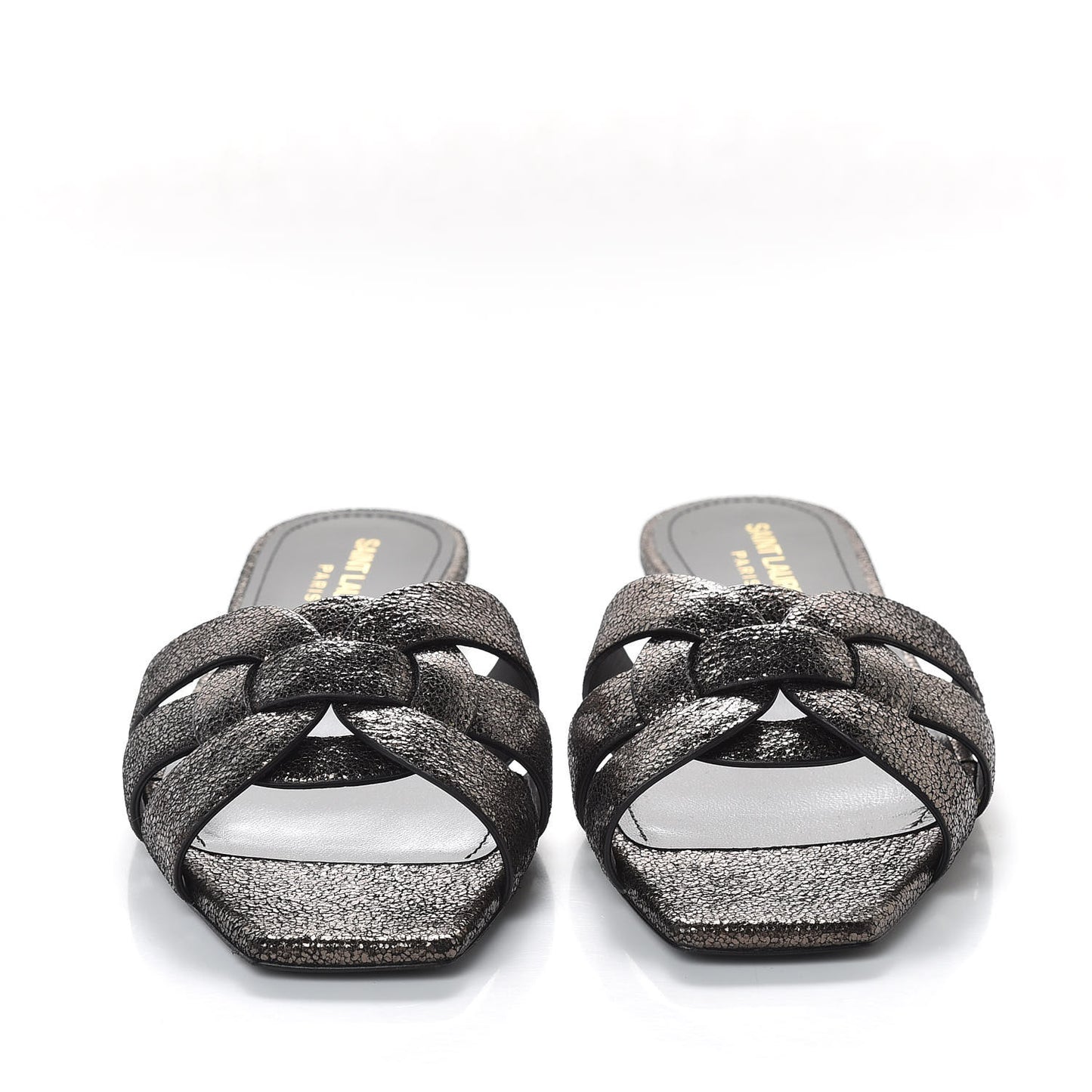 Metallic Crackled Calfskin Nu Pied 05 Slide Sandals 36 Black Gunmetal
