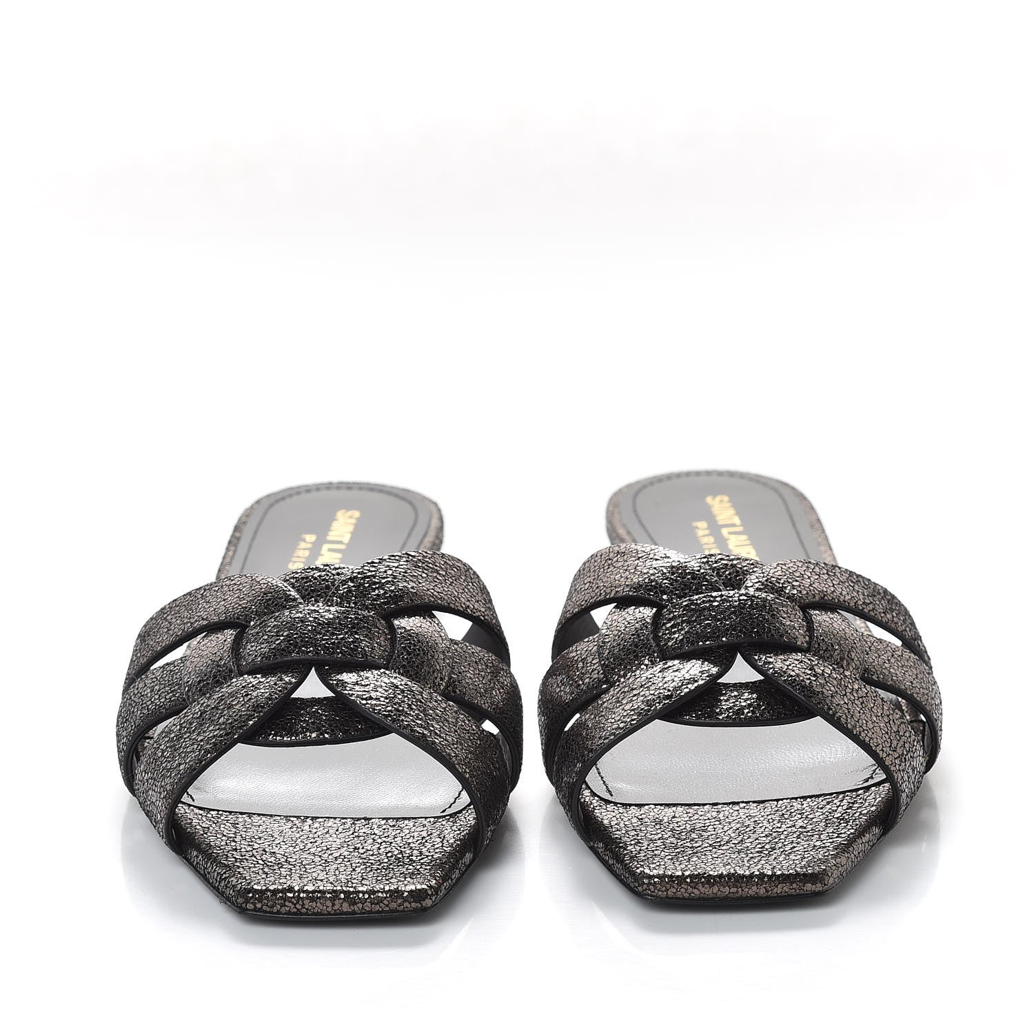 Saint Laurent Metallic Crackled Calfskin Nu Pied 05 Slide Sandals 36 Black Gunmetal 3 of 10