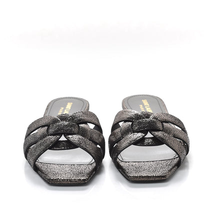 Saint Laurent Metallic Crackled Calfskin Nu Pied 05 Slide Sandals 36 Black Gunmetal 3 of 10