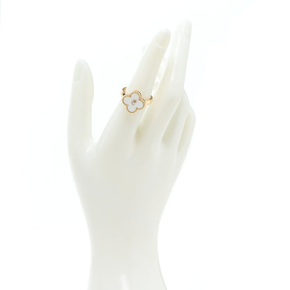 Van Cleef & Arpels 18K Yellow Gold Diamond Mother of Pearl Vintage Alhambra Ring 53 6.5 2 of 6