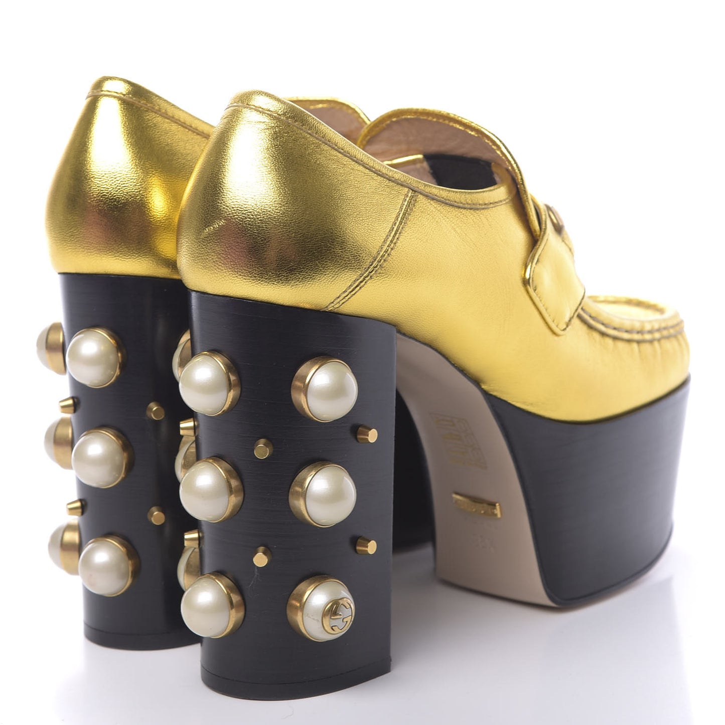 Malaga Kid Pearl Studded Vegas Platform Loafers 38.5 Gold