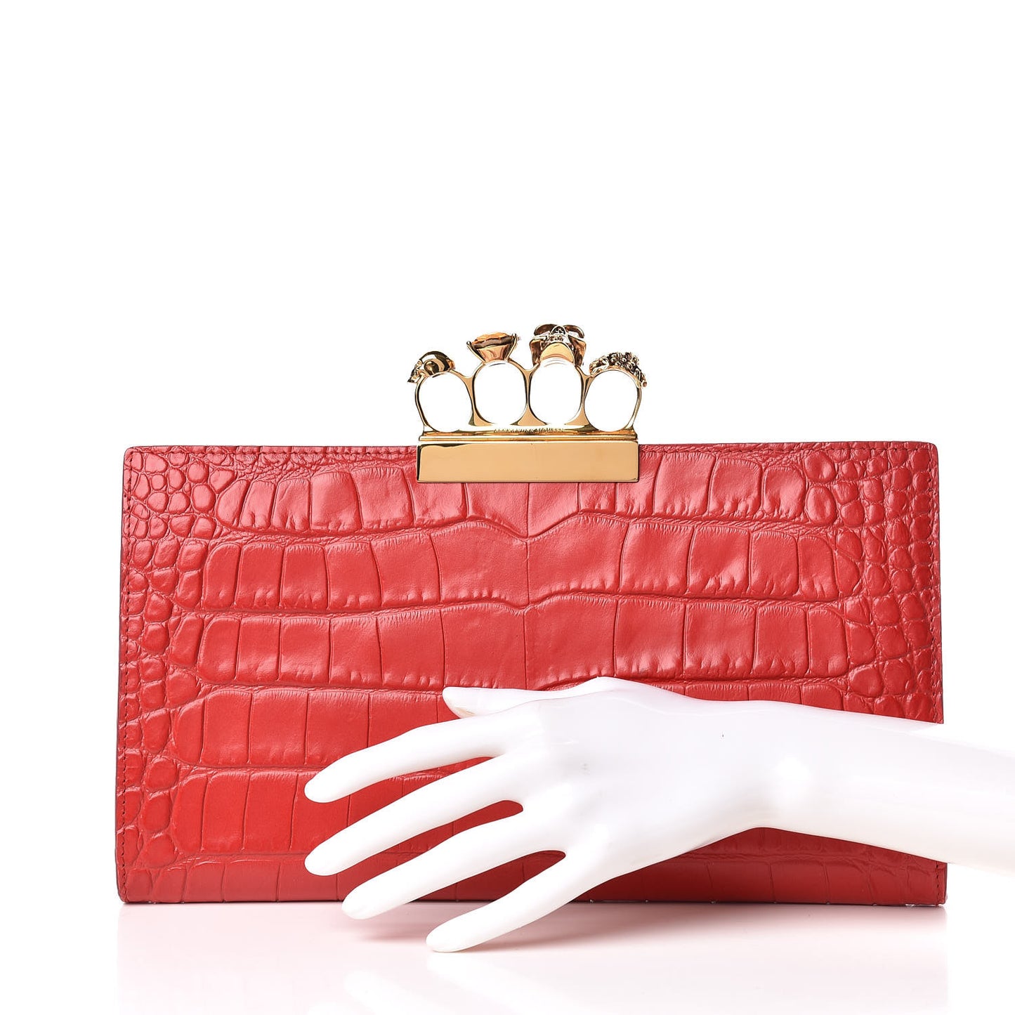 Calfskin Crocodile Embossed Knuckle Flat Clutch
