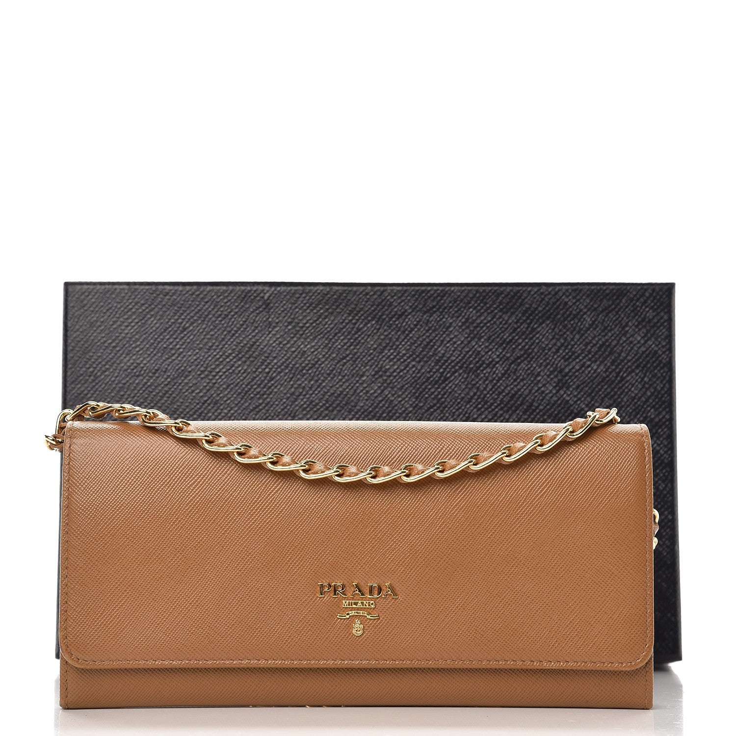 Prada Saffiano Metal Oro Chain Wallet Caramel 8 of 8
