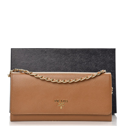 Prada Saffiano Metal Oro Chain Wallet Caramel 8 of 8