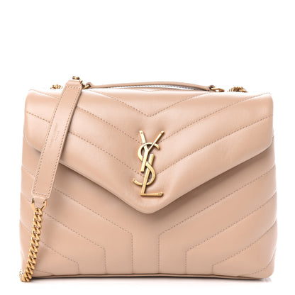 Saint Laurent Calfskin Y Quilted Monogram Small Loulou Chain Satchel Dark Beige 1 of 12