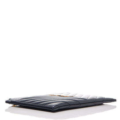 Saint Laurent Grain De Poudre Chevron Monogram Bill Pouch Navy 4 of 7