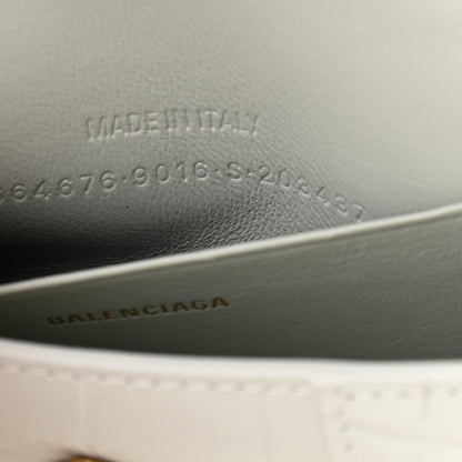 Balenciaga Shiny Calfskin Crocodile Embossed Hourglass Top Handle Bag Mini with Chain White 8 of 11