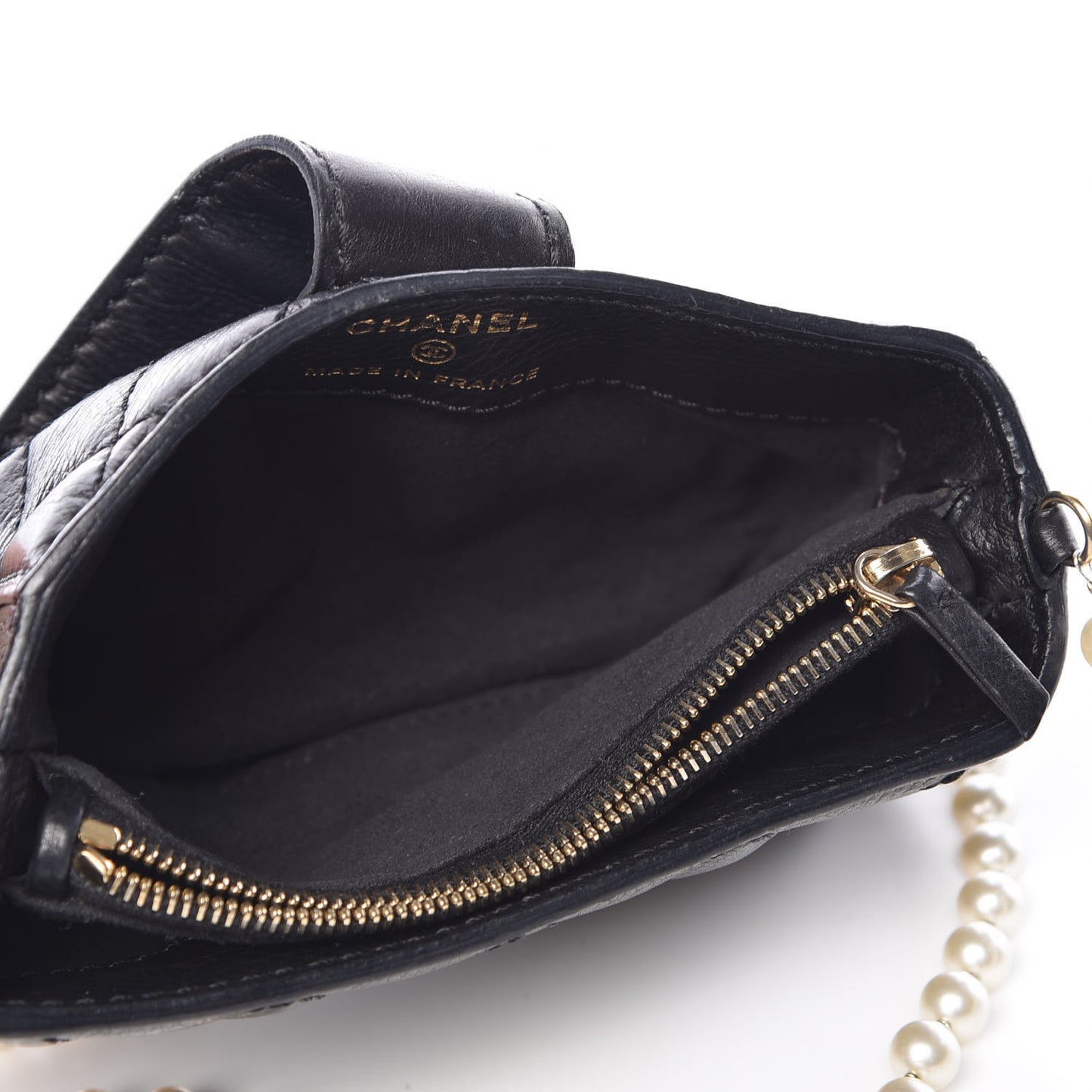 Calfskin Quilted Pearl Chain Love Symbols Mini Bag Black