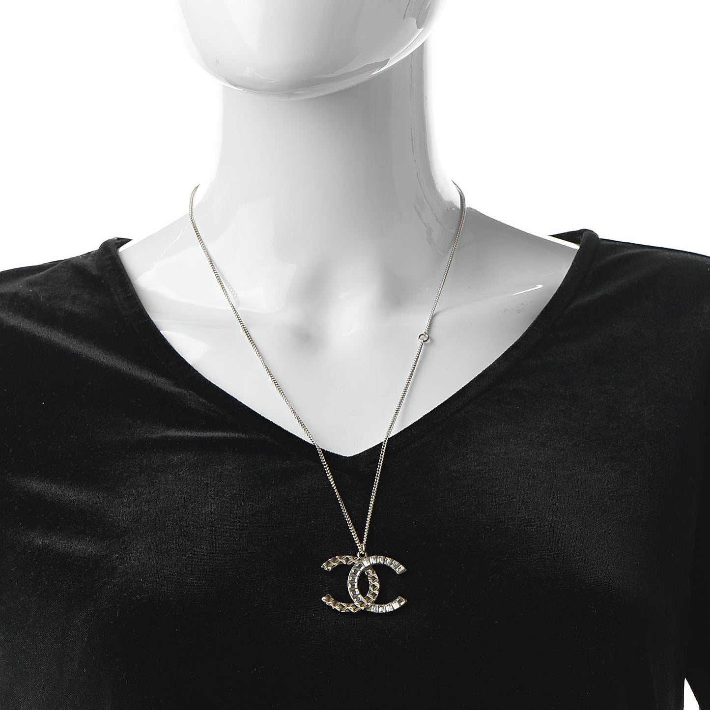 Baguette Crystal Quilted CC Pendant Necklace Gold