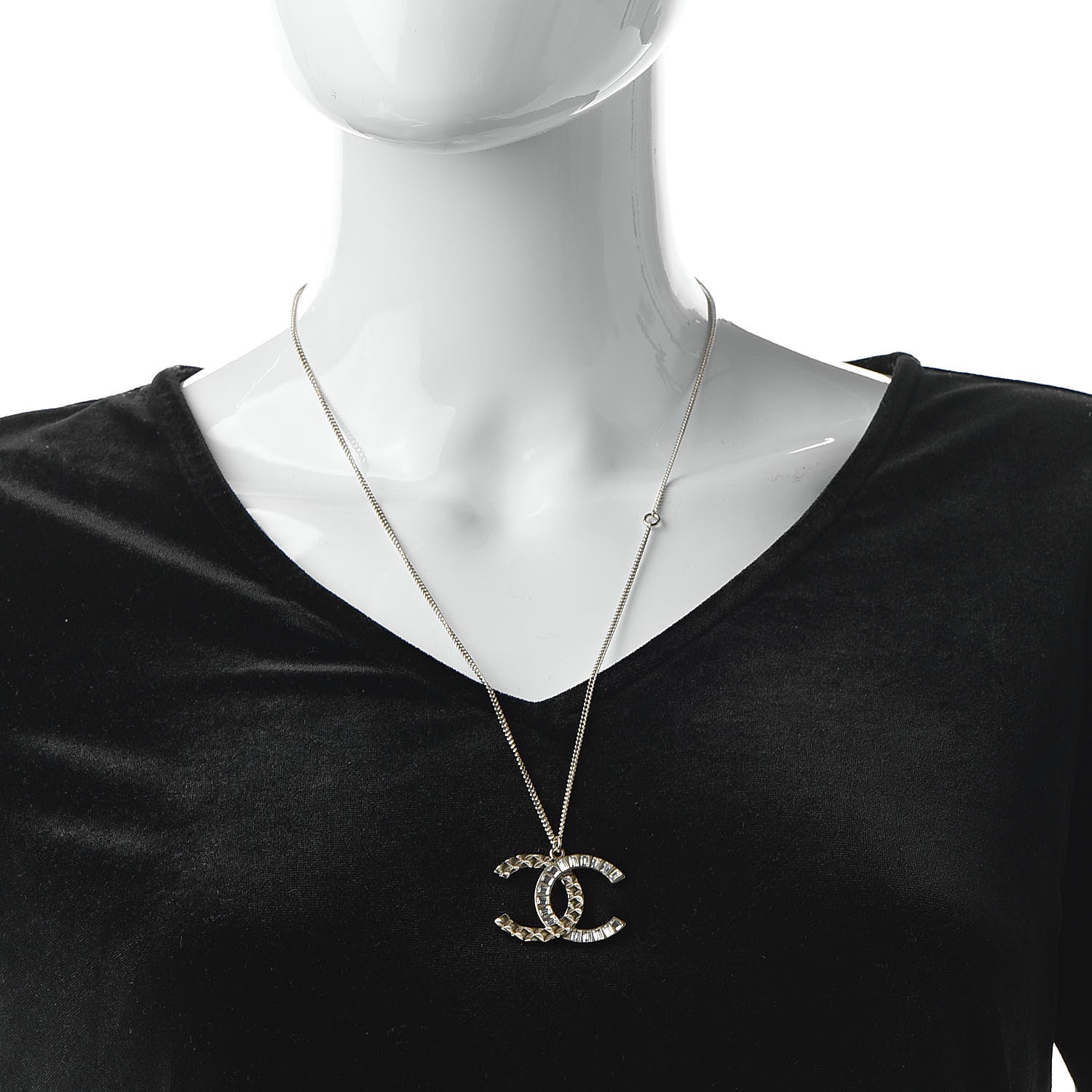 Chanel Baguette Crystal Quilted CC Pendant Necklace Gold 2 of 6