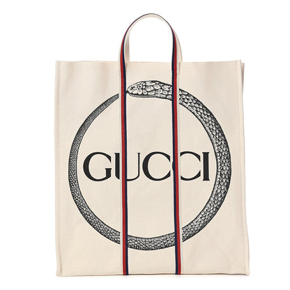 Gucci Cotton Ouroboros-print Vertical Tote Cream 1 of 9