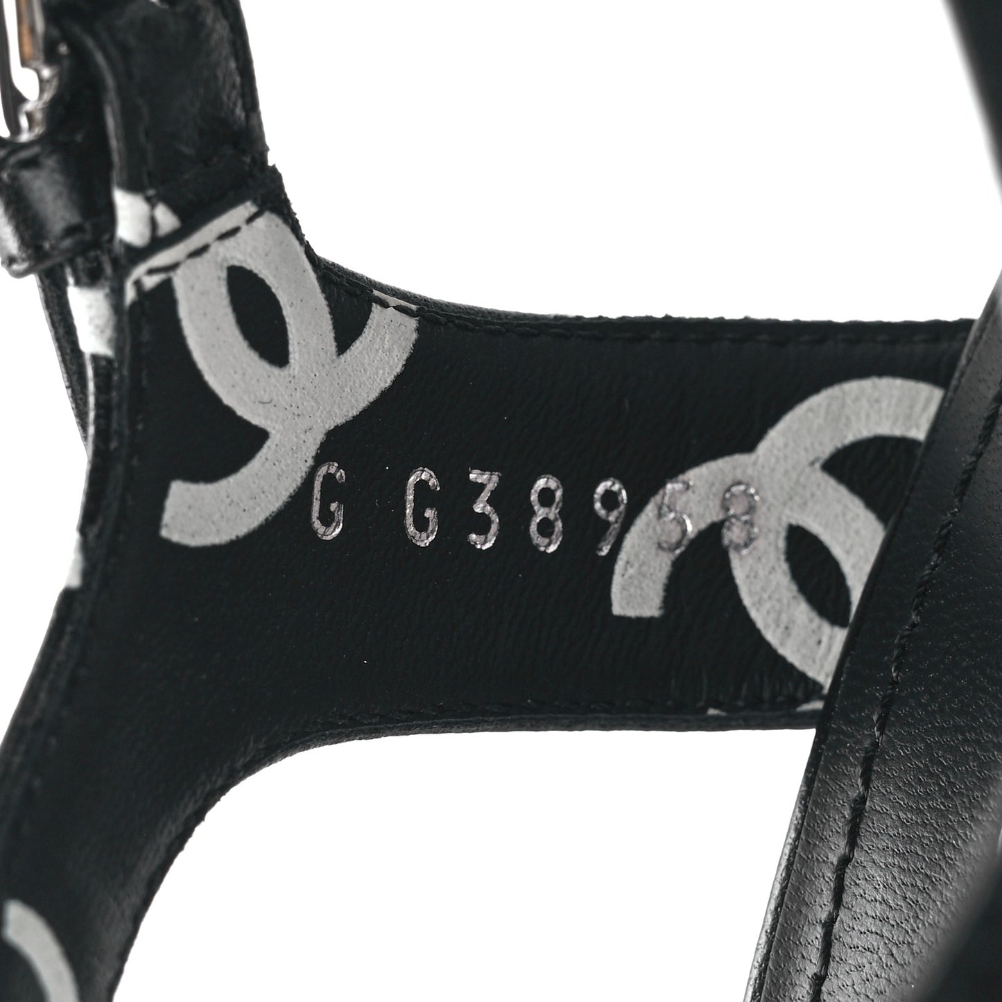Printed Lambskin CC Platform Sandals 38 Black White