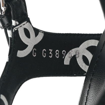 Chanel Printed Lambskin CC Platform Sandals 38 Black White 7 of 8